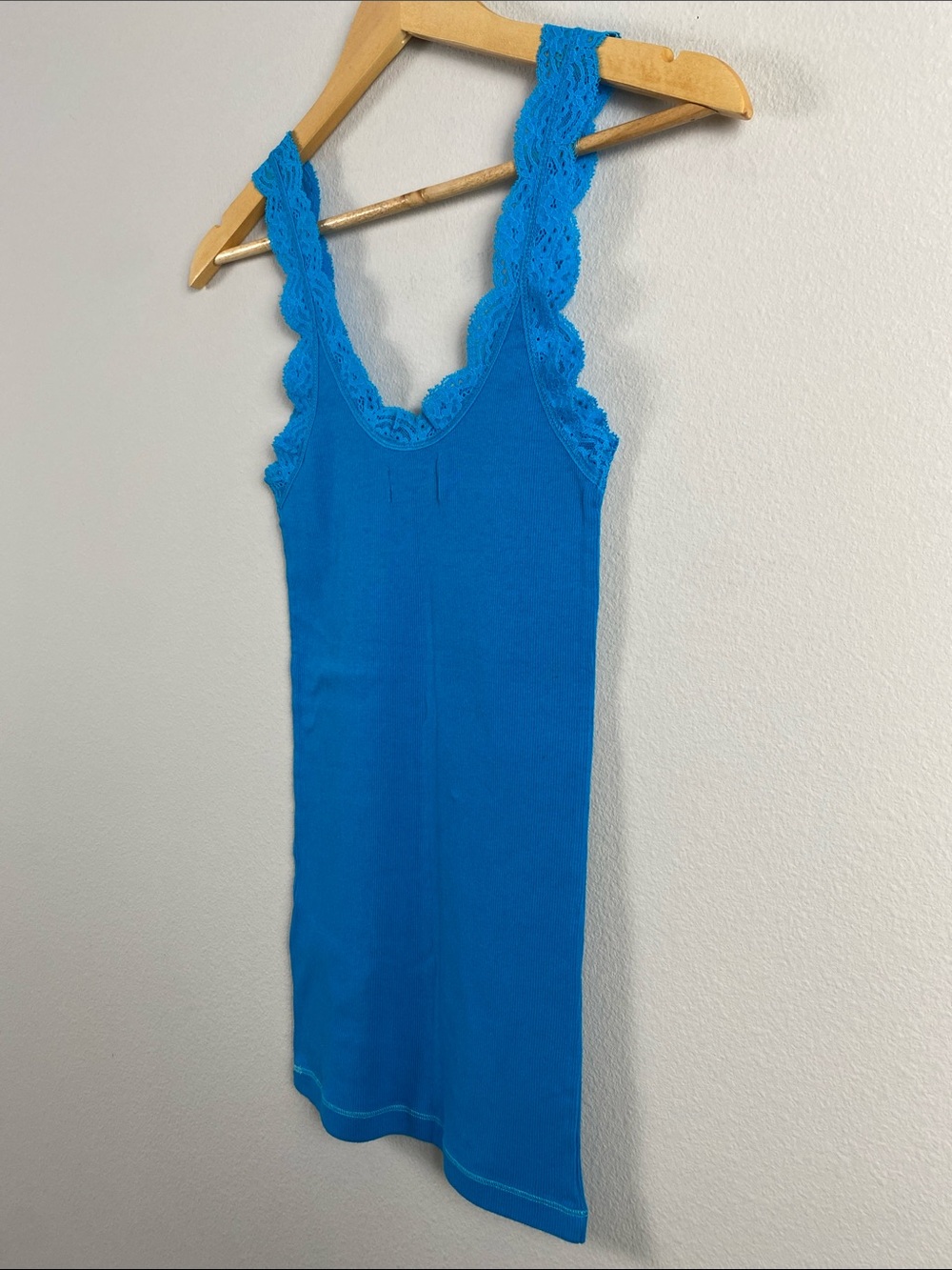 Hollister Lace Embroidered Ribbed Camisole/Tank Top | Aqua Blue - Picture 8 of 14